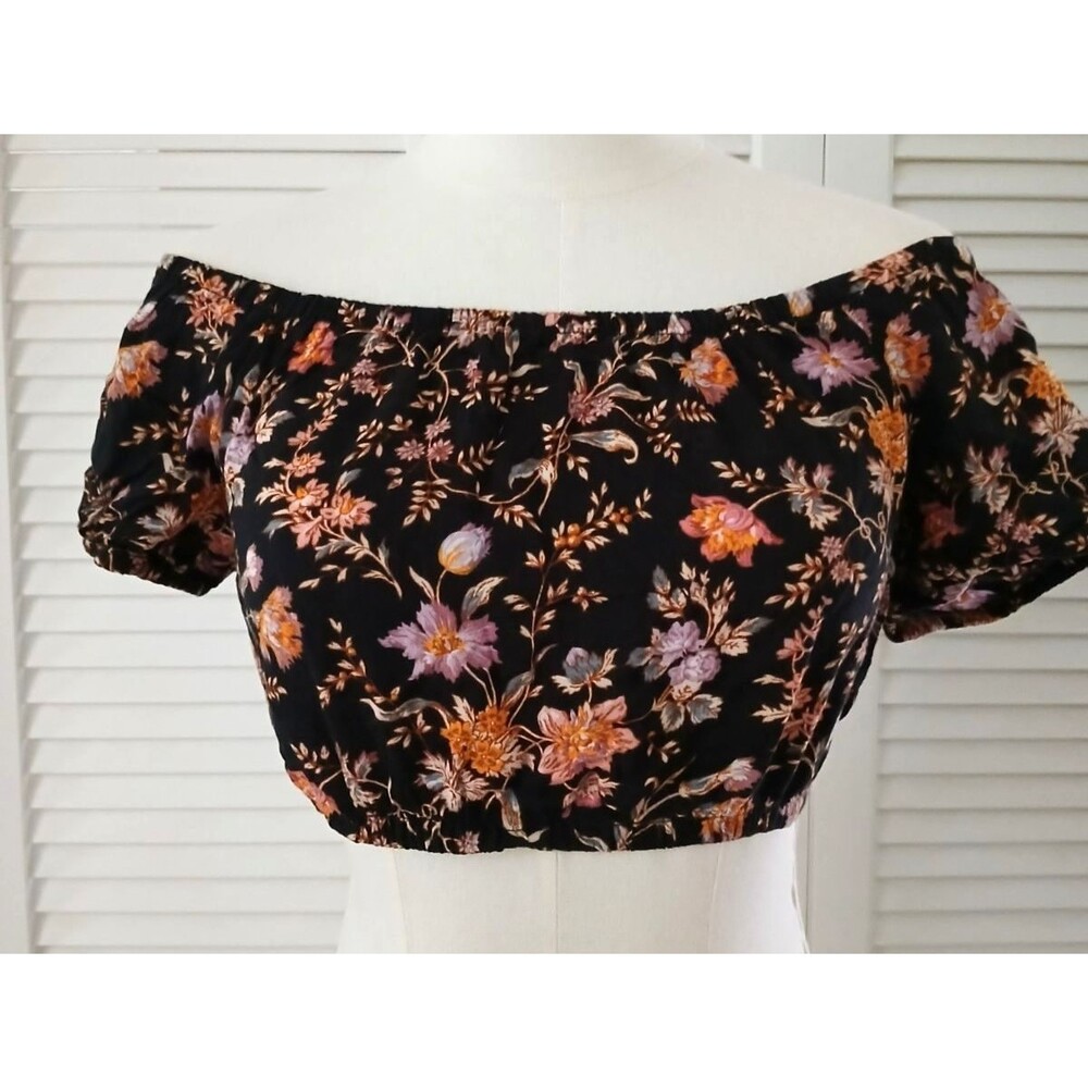 American Eagle Outfitters Floral Crop Top Elastic Waist Short Sleeves Size XS - Picture 2 of 9